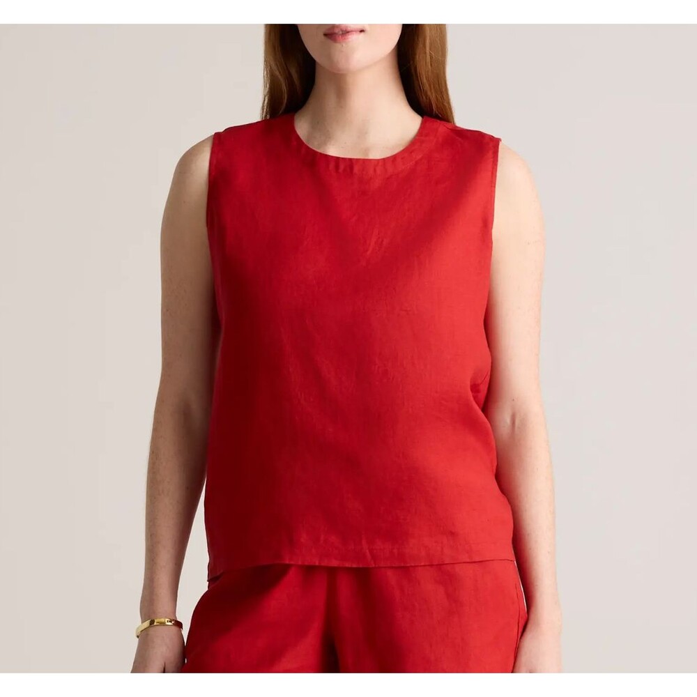 Quince 100% European Linen Sleeveless Top Red Size XS Minimalist Summer NWOT